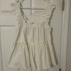 Entro Cream Ruffled Sleeveless Blouse